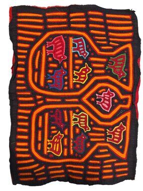 Handcrafted Kuna Mola Textile Panel With Vibrant Geometric & Animal Motifs Rever